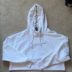 Nike White Cropped Hoodie with Black Logo